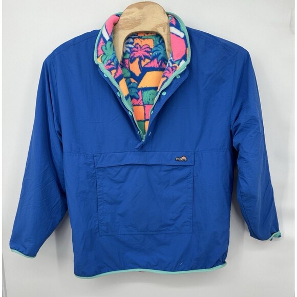 Chubbies Jacket Mens Blue Reversible Quarter Zip Fleece Pullover tropical Print - Picture 1 of 11
